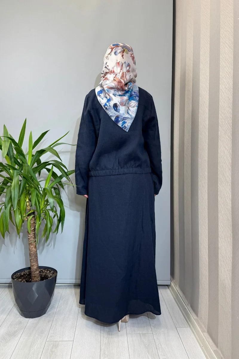 Miss Dalida Önü Fermuarlı Kısa Keten Ceket 2268252 - Lacivert - Görsel 3 