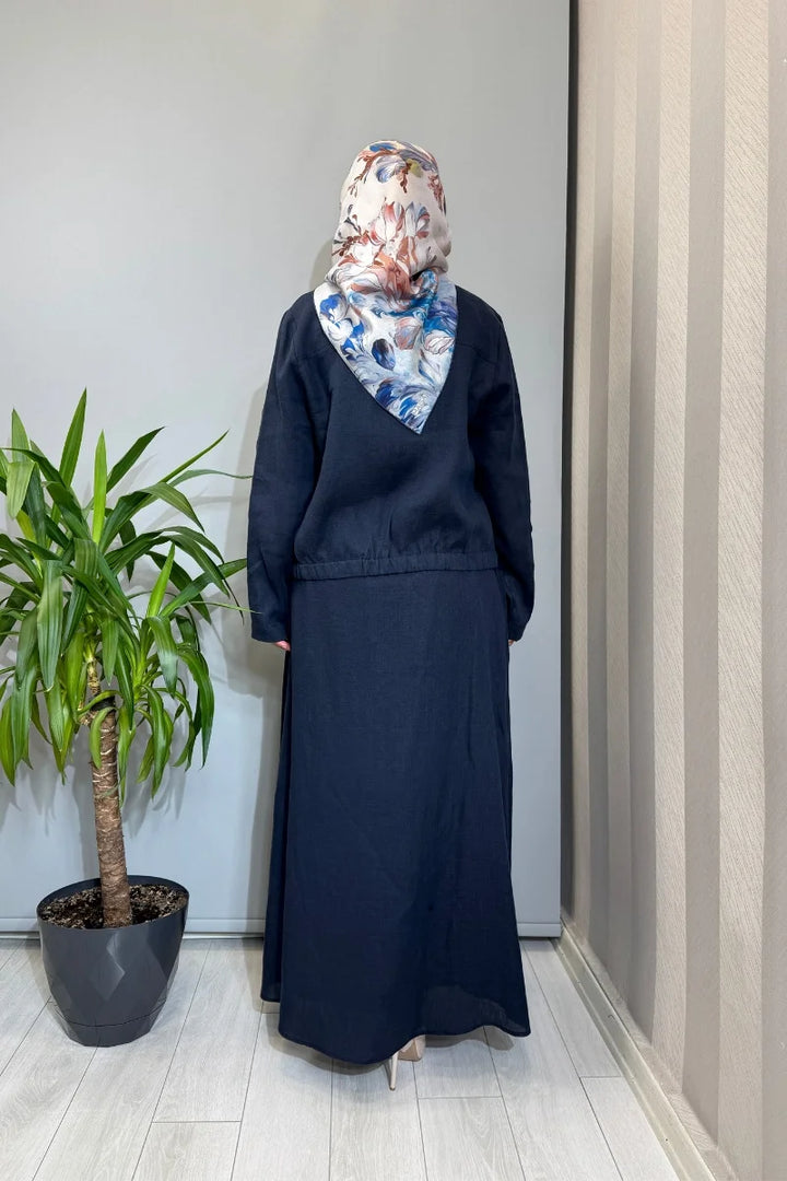 Miss Dalida Önü Fermuarlı Kısa Keten Ceket 2268252 - Lacivert - Görsel 3 