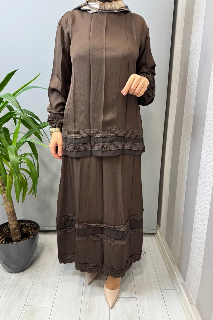 Misswhence Güpür Detaylı Takım 39010 - Kahve - Görsel 3 
