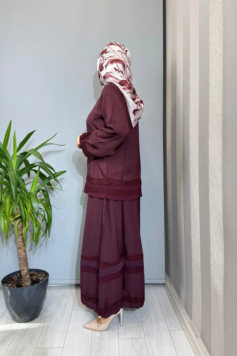 Misswhence Güpür Detaylı Takım 39010 - Bordo - Görsel 2 