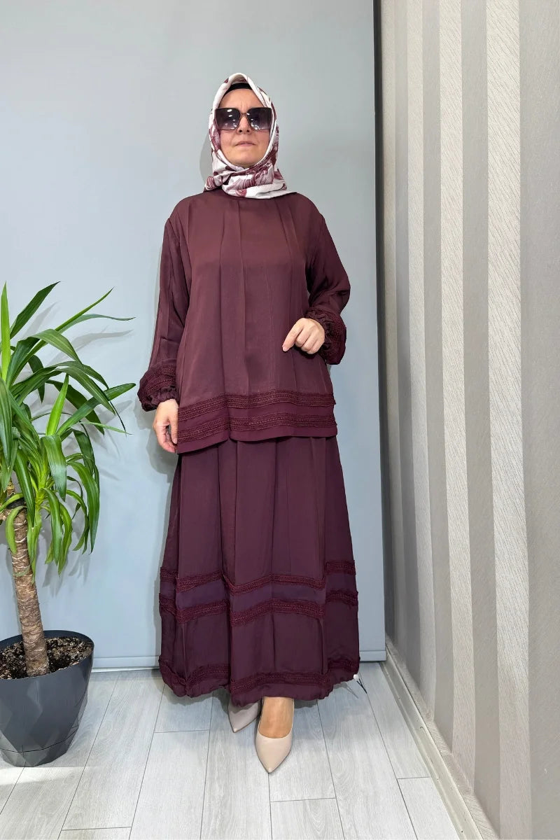 Misswhence Güpür Detaylı Takım 39010 - Bordo - Görsel 1 