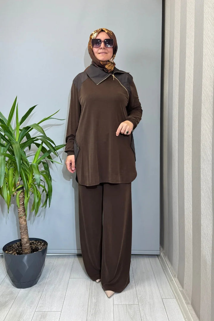 Clande Tunik Pantolon Takım Kahve 2601-3025 (1016)
