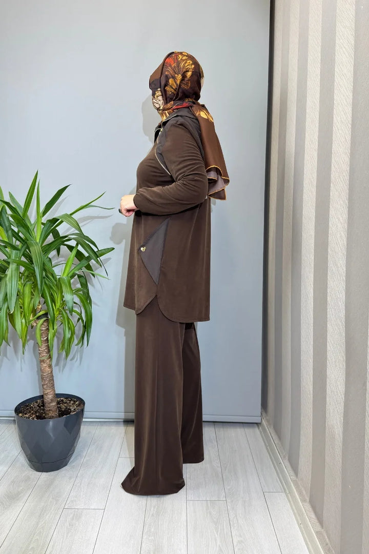 Clande Tunik Pantolon Takım Kahve 2601-3025 (1016)