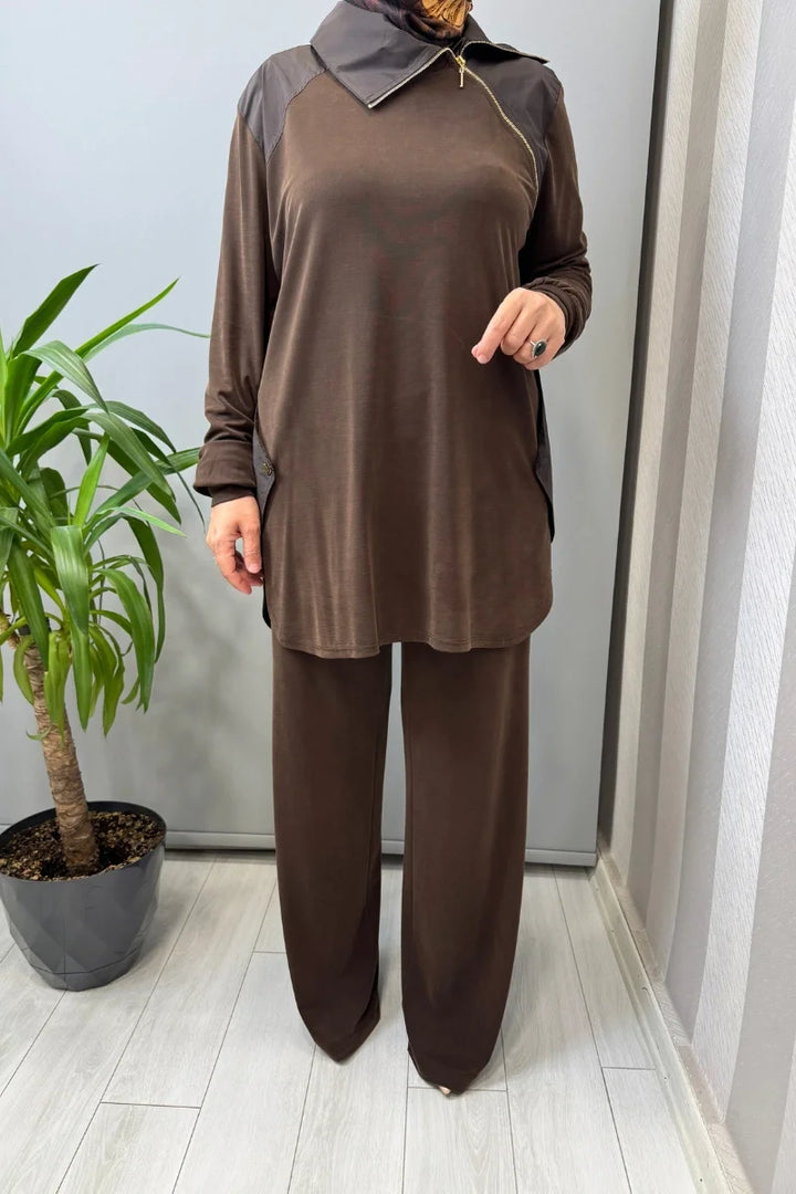 Clande Tunik Pantolon Takım Kahve 2601-3025 (1016)