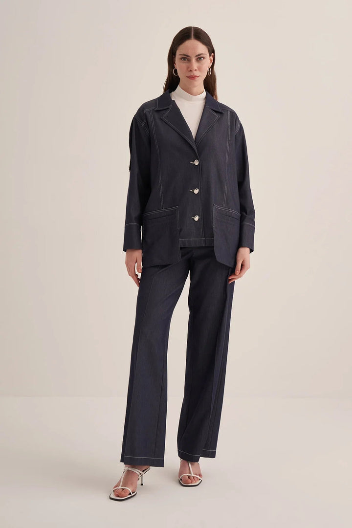 Clande Cep Detaylı Denim Ceket 2501-4011 - Mavi - Görsel 1