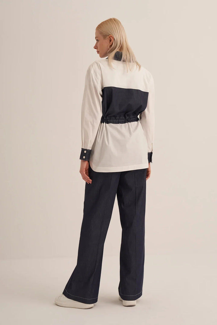 Clande Denim Nakışlı Mix Poplin Gömlek 2501-4003 - Lacivert - Görsel 3
