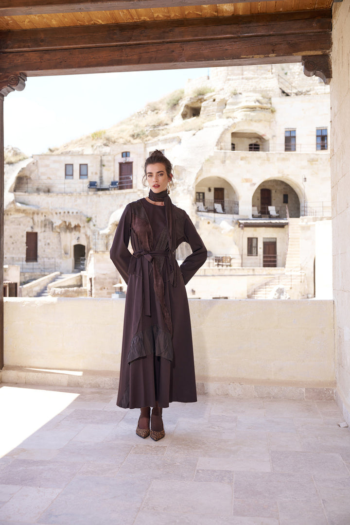 Misswhence Patchwork Elbise Kahverengi 3