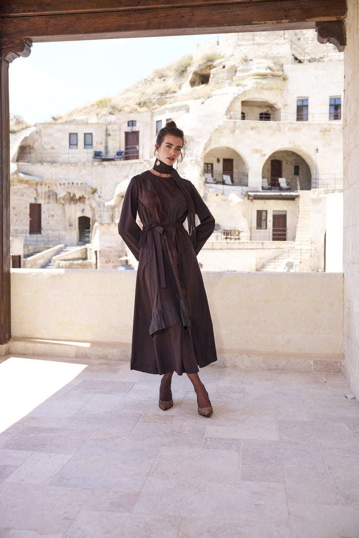 Misswhence Patchwork Elbise Kahverengi 4