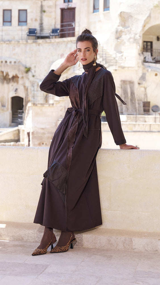 Misswhence Patchwork Elbise Kahverengi 5