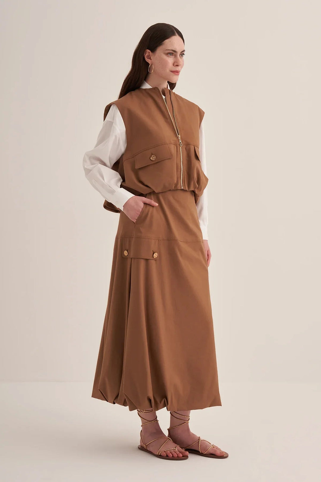 Clande Gabardin Yelekli Takım 2501-4007 - Taba - Görsel 2