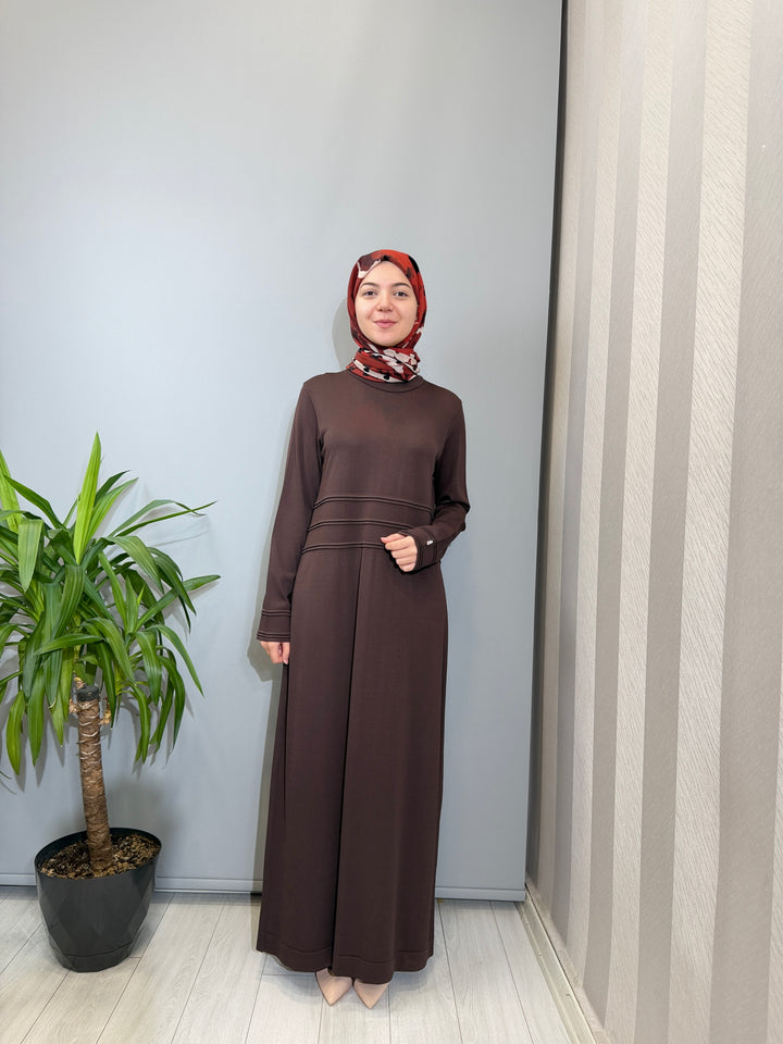 MissDalida Şerit Detaylı Dik Yaka Uzun Elbise - 3264010