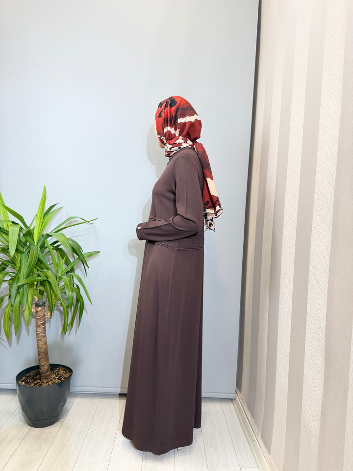 MissDalida Şerit Detaylı Dik Yaka Uzun Elbise - 3264010
