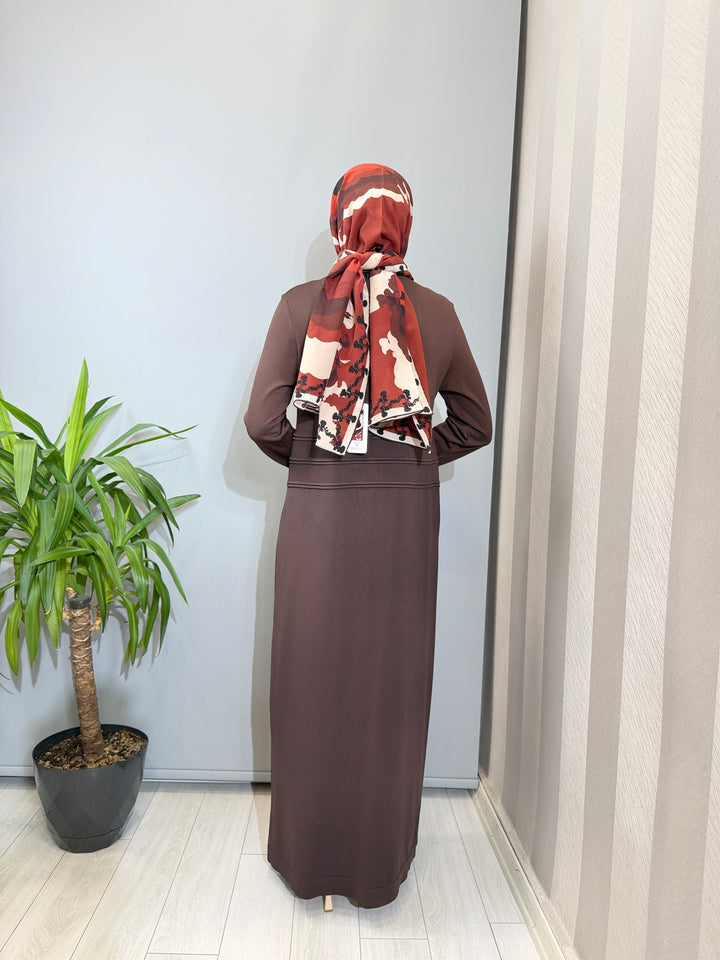 MissDalida Şerit Detaylı Dik Yaka Uzun Elbise - 3264010