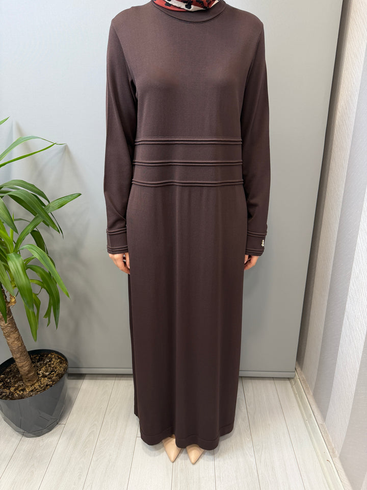 MissDalida Şerit Detaylı Dik Yaka Uzun Elbise - 3264010