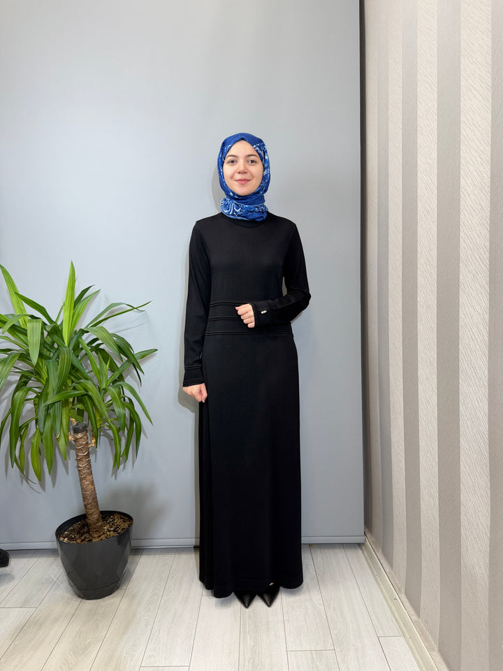 MissDalida Şerit Detaylı Dik Yaka Uzun Elbise - 3264010