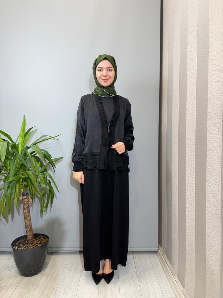 MissDalida Cupra Triko Hırkalı Elbise Siyah - 3260801