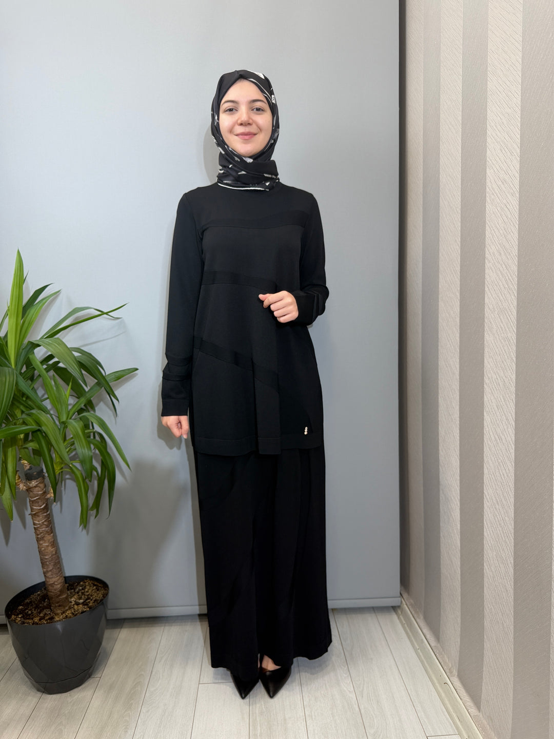 MissDalida Kendinden Desenli Triko Tunik Etek Takım - 3266011(3262004)