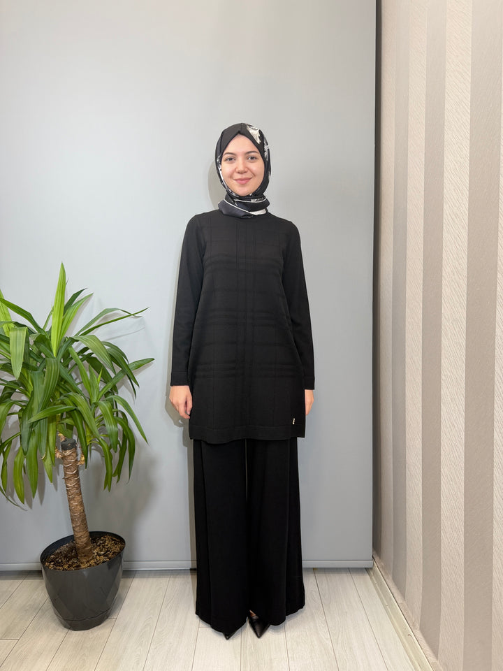 MissDalida Ekose Desenli Triko Tunik Bol Paça Touch Me Pantolon Takım 3266102(3267101)