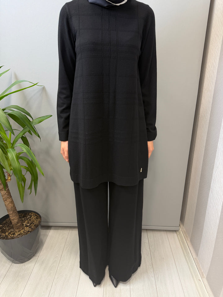 MissDalida Ekose Desenli Triko Tunik Bol Paça Touch Me Pantolon Takım 3266102(3267101)