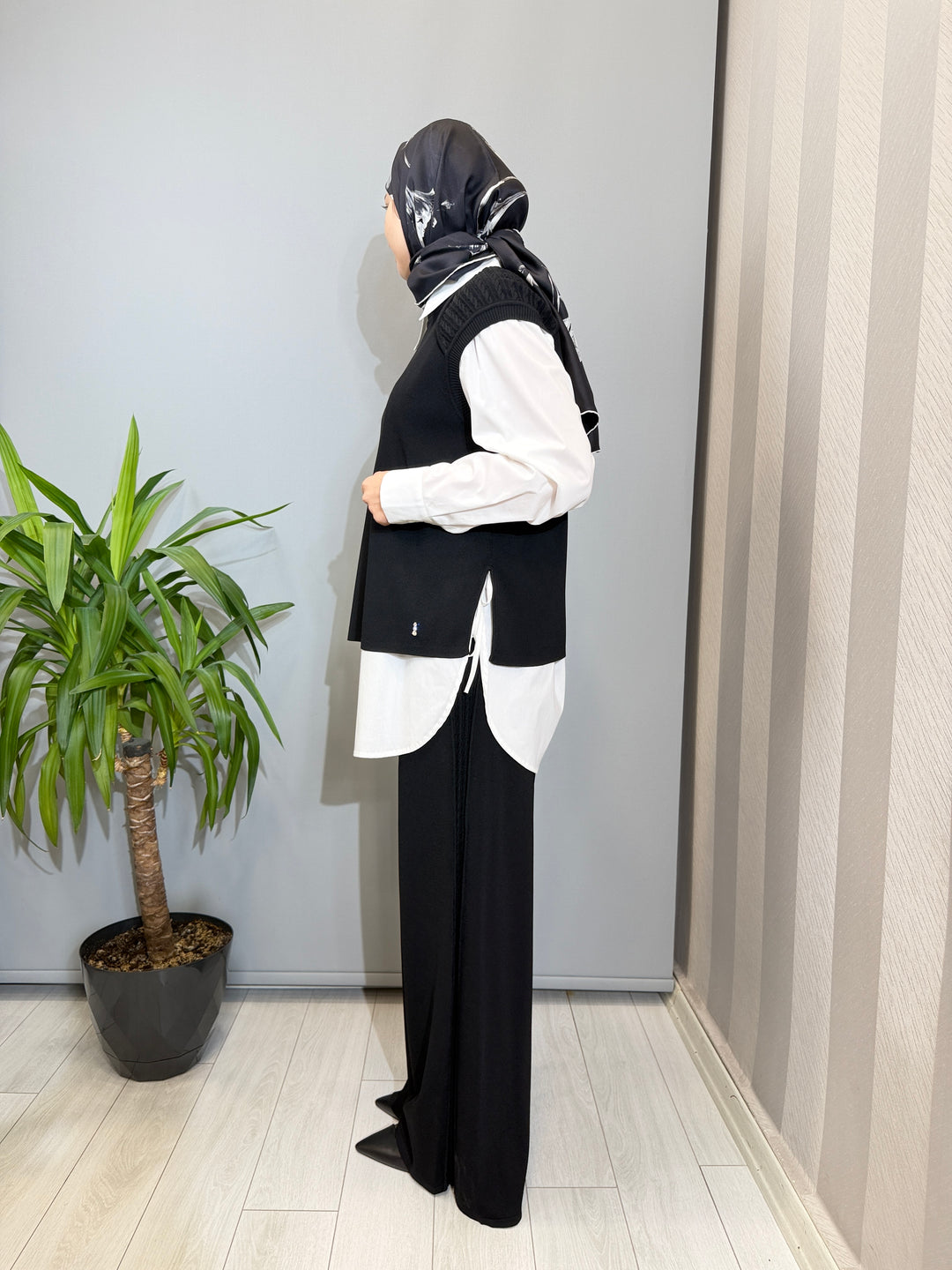 MissDalida Saç Örgü Detaylı Kısa Kollu Tunik Bol Paça Triko Pantolon - 3266005(3267005)