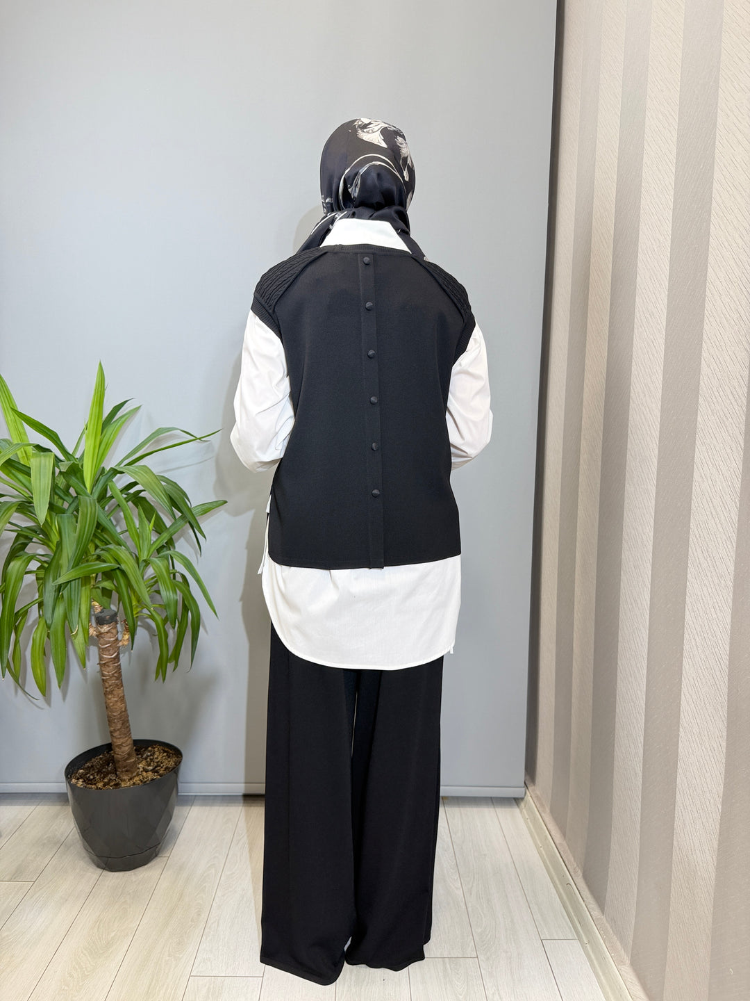 MissDalida Saç Örgü Detaylı Kısa Kollu Tunik Bol Paça Triko Pantolon - 3266005(3267005)