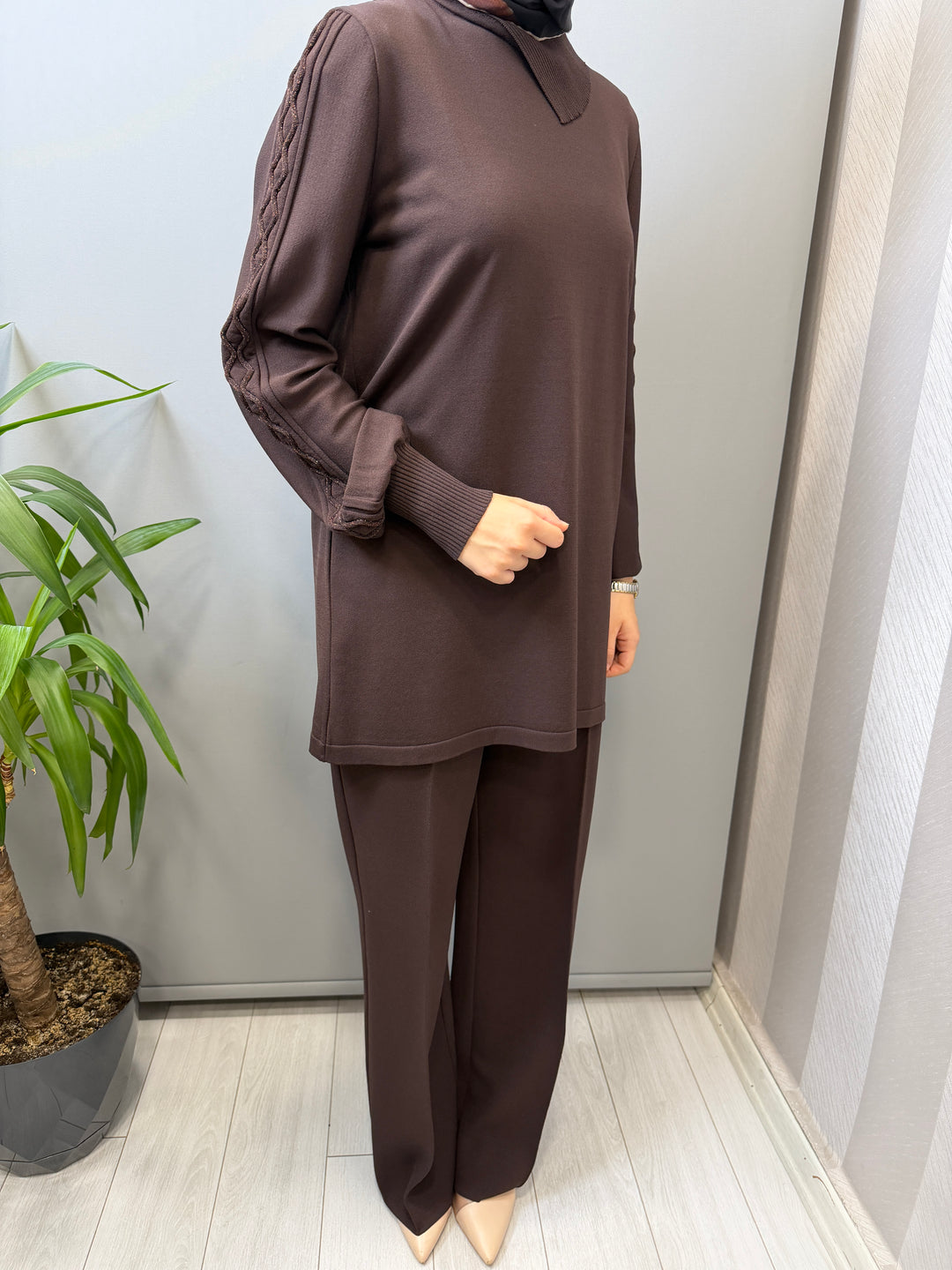 Valin Triko Kol Zincir Detaylı Tunik Pantolon Takım 162942(162972)