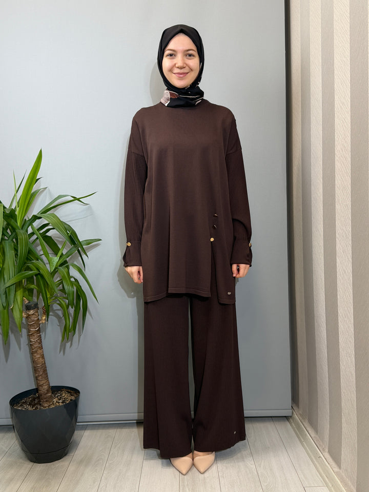 Valin Triko Düğme Detaylı Tunik Fitilli Pantolon 162994(162941)
