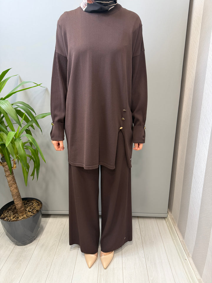 Valin Triko Düğme Detaylı Tunik Fitilli Pantolon 162994(162941)