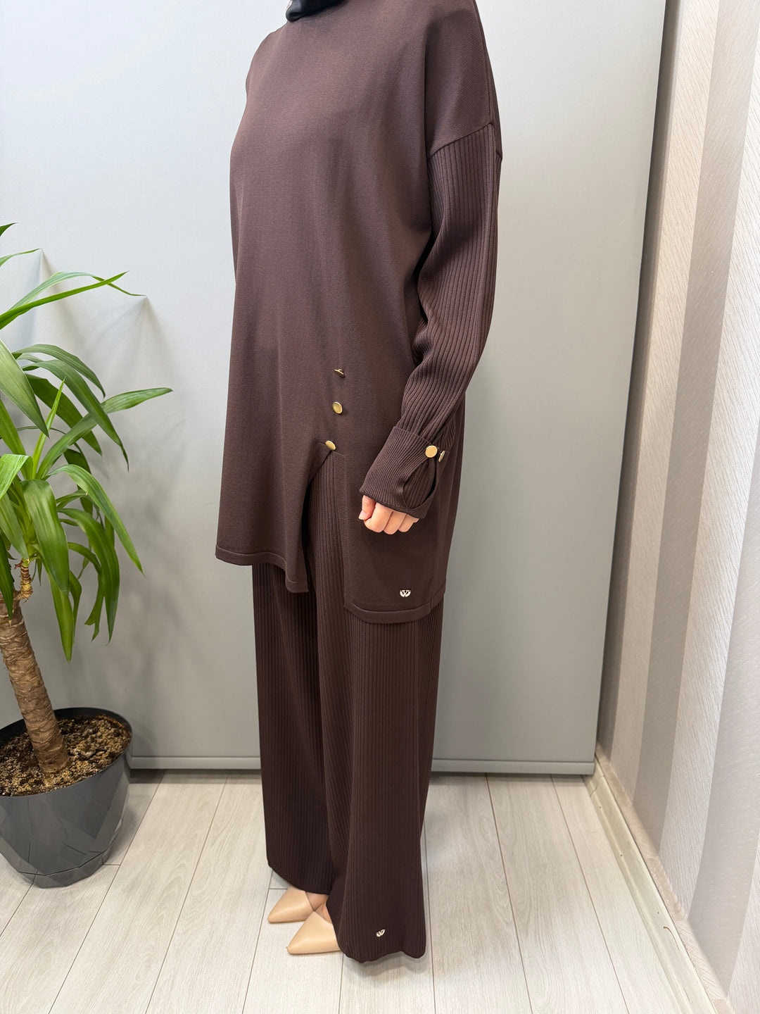 Valin Triko Düğme Detaylı Tunik Fitilli Pantolon 162994(162941)