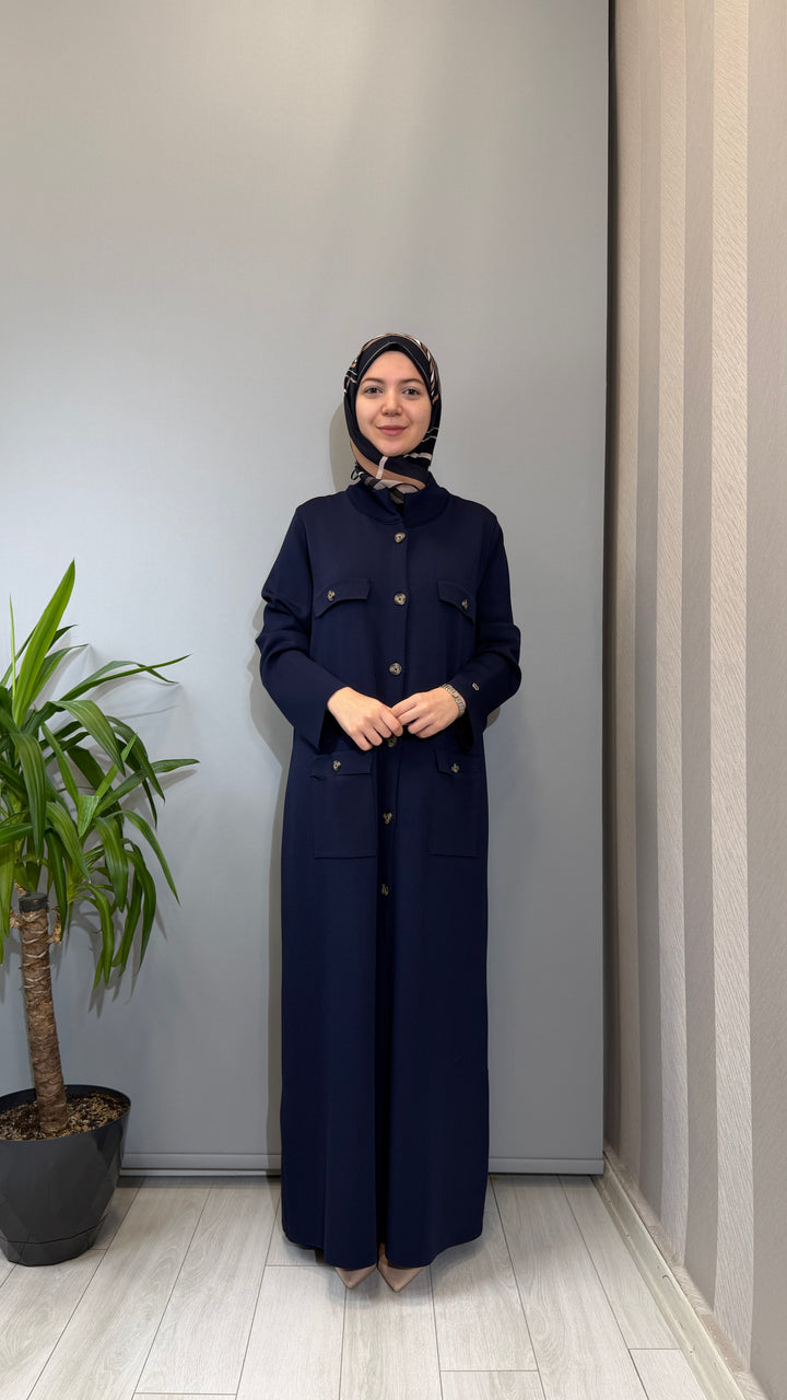Valin Triko Düğmeli Uzun Hırka 162992 - Lacivert 