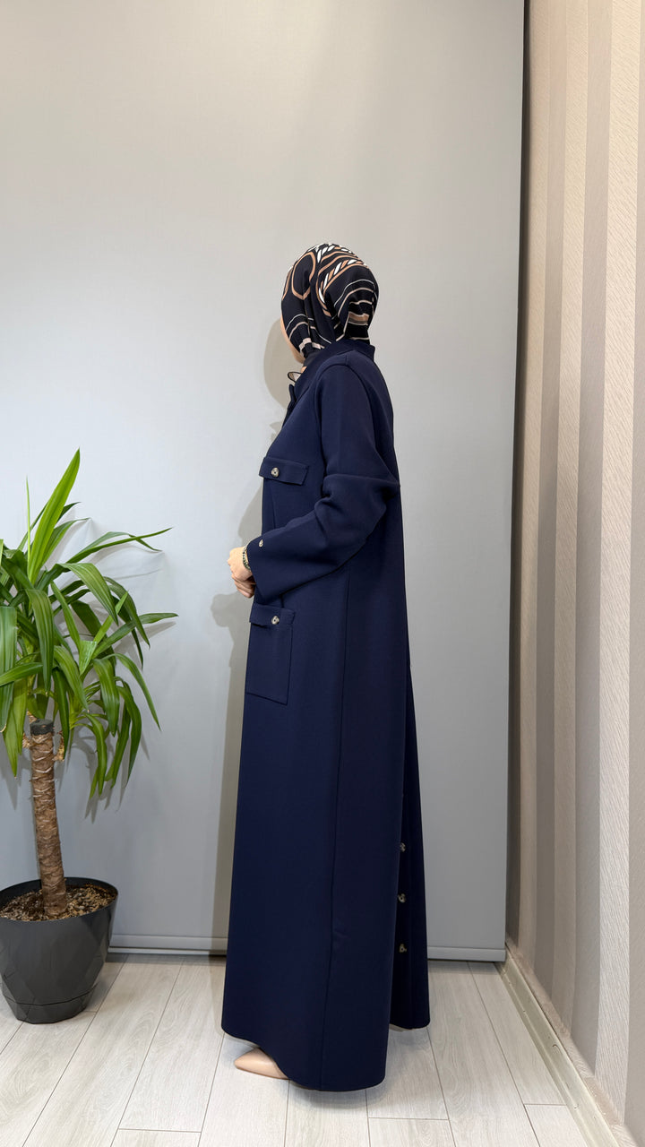 Valin Triko Düğmeli Uzun Hırka 162992 - Lacivert 