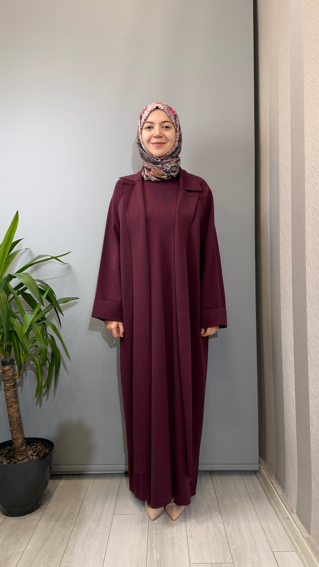 Valin Triko Önü Açık Uzun Hırka 162963 - Bordo 