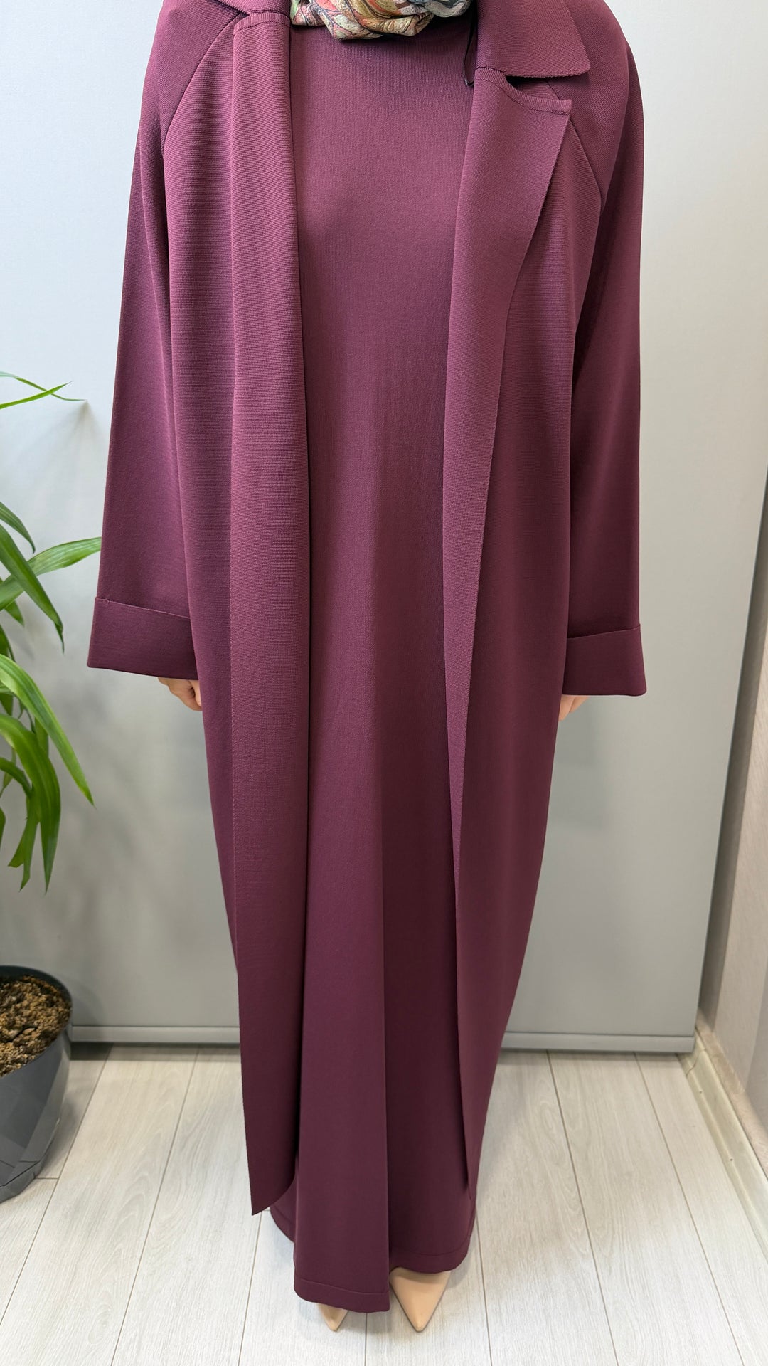 Valin Triko Önü Açık Uzun Hırka 162963 - Bordo 