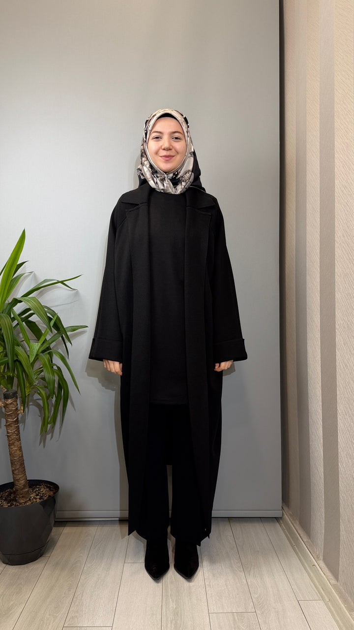 Valin Triko Önü Açık Uzun Hırka 162963 - Siyah 