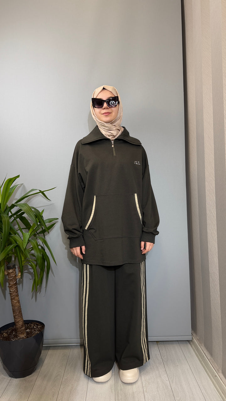 Almarwah Yarım Fermuarlı Tunik Pantolon Takım ALL-1006(ALL-9012)