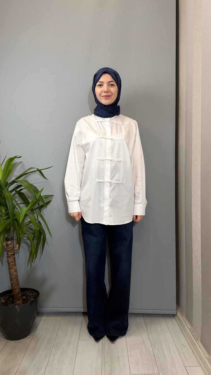 Clande Bağlama Detaylı Gömlek 2602-3049