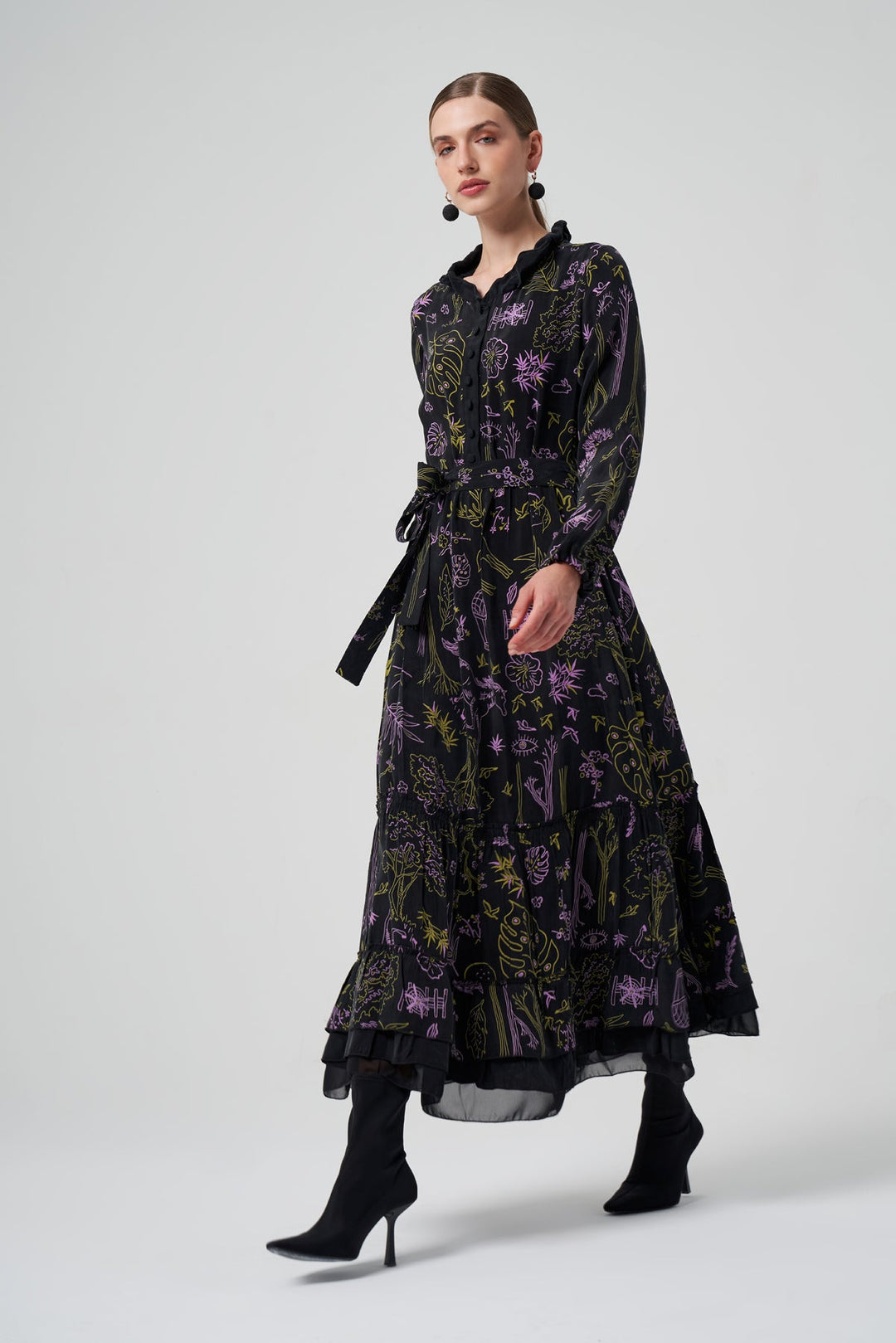 Misswhence Desenli Cupro Elbise 35846 - Görsel 7