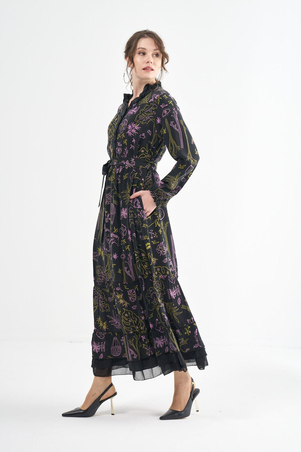 Misswhence Desenli Cupro Elbise 35846 - Siyah - Görsel 2 #renk_siyah