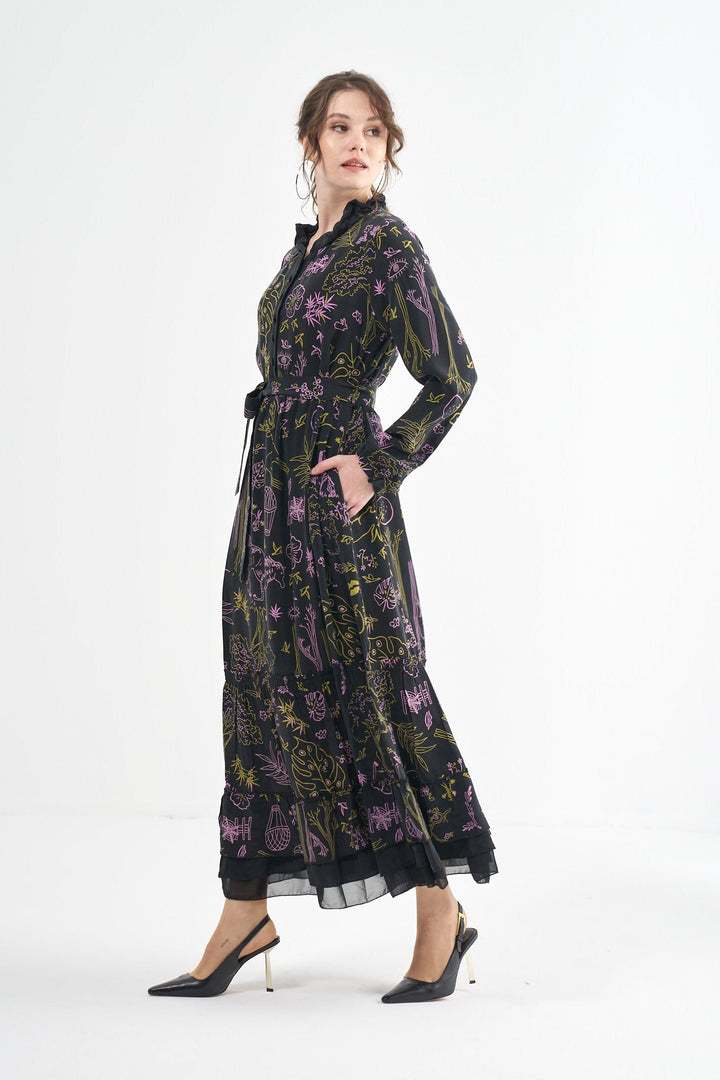 Misswhence Desenli Cupro Elbise 35846 - Siyah - Görsel 2 