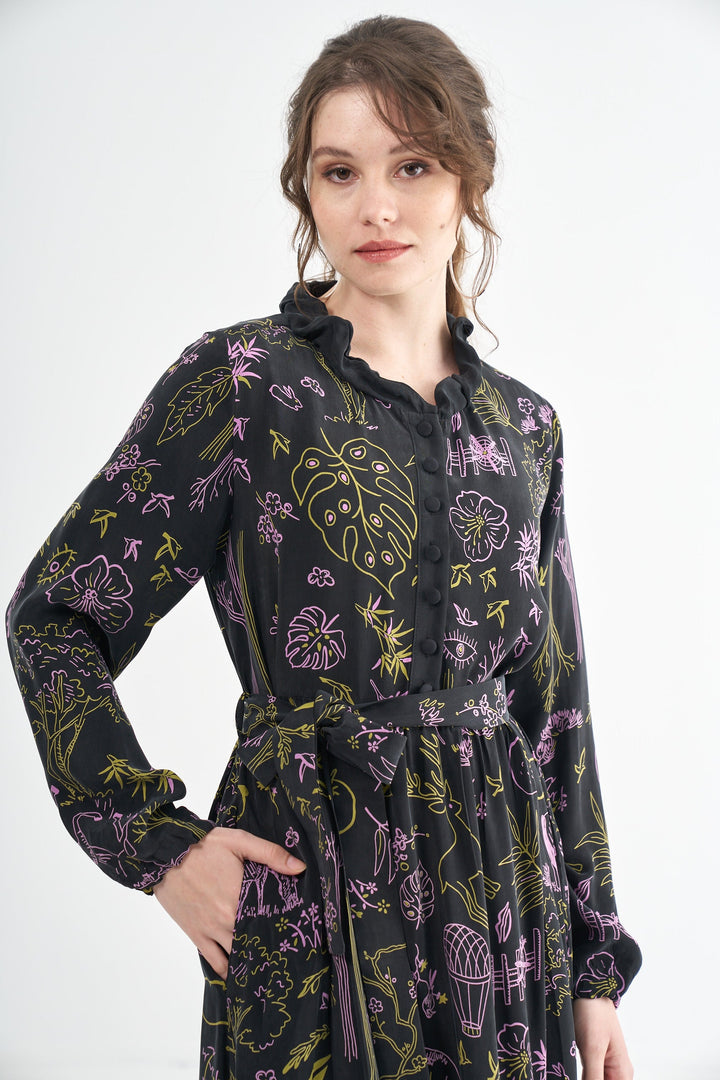Misswhence Desenli Cupro Elbise 35846 - Siyah - Görsel 3 