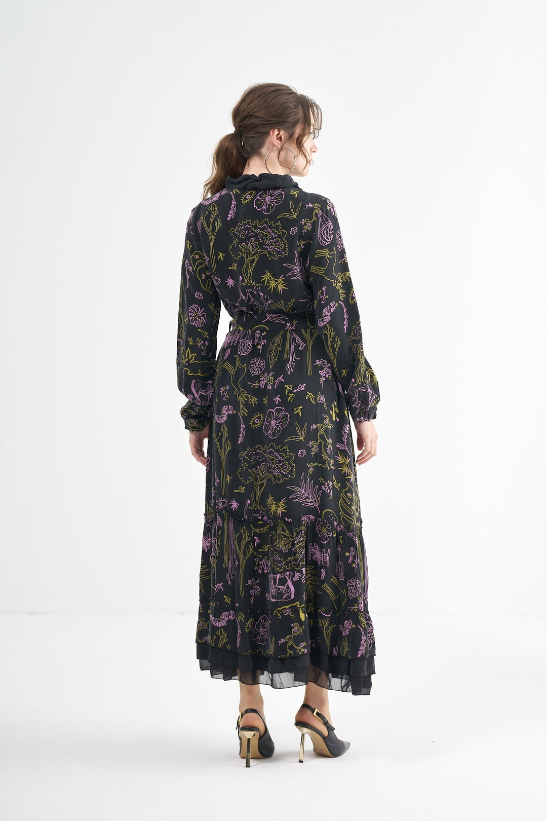 Misswhence Desenli Cupro Elbise 35846 - Siyah - Görsel 4 