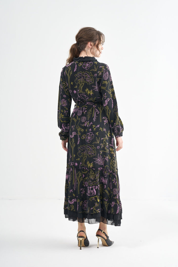 Misswhence Desenli Cupro Elbise 35846 - Siyah - Görsel 4 