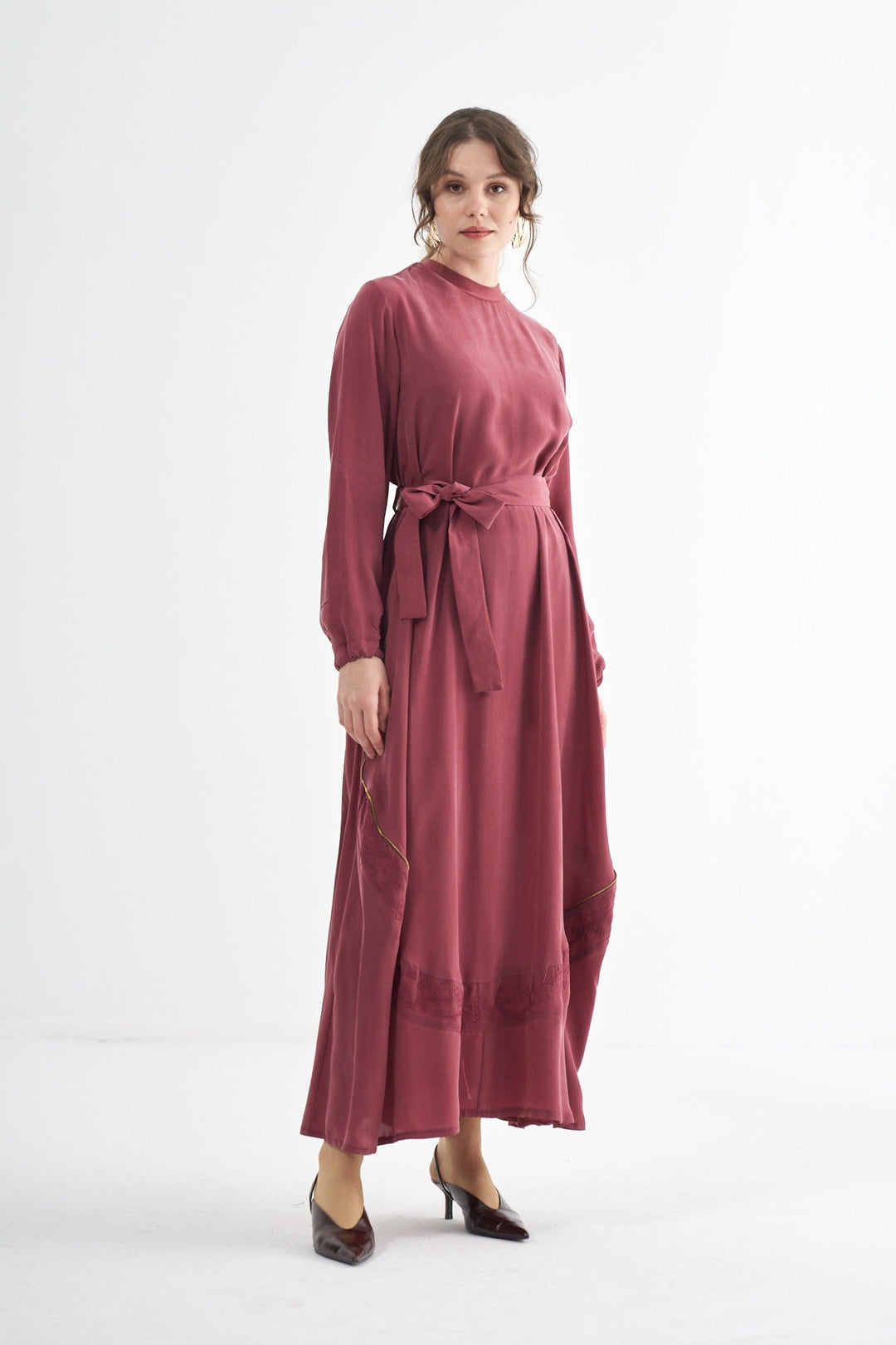 Misswhence Nakış Detaylı Cupro Elbise 37800 - Bordo - Görsel 2 