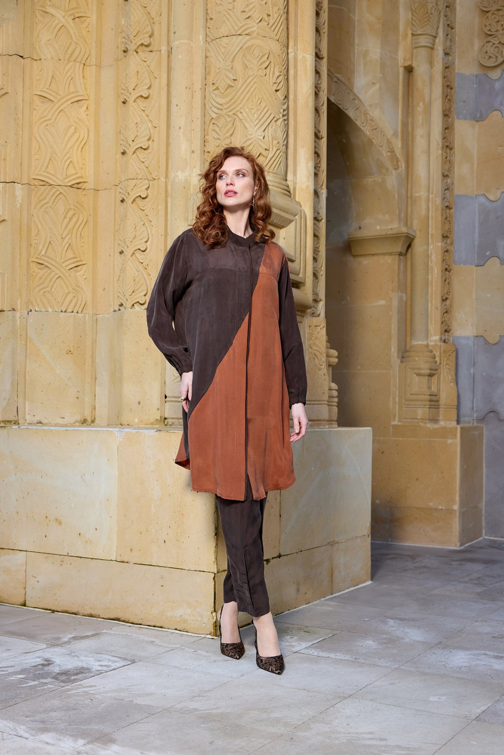 Misswhence Cupro Gömlek 37315 - Kahve-Kiremit - Görsel 2 #renk_kahve-kiremit