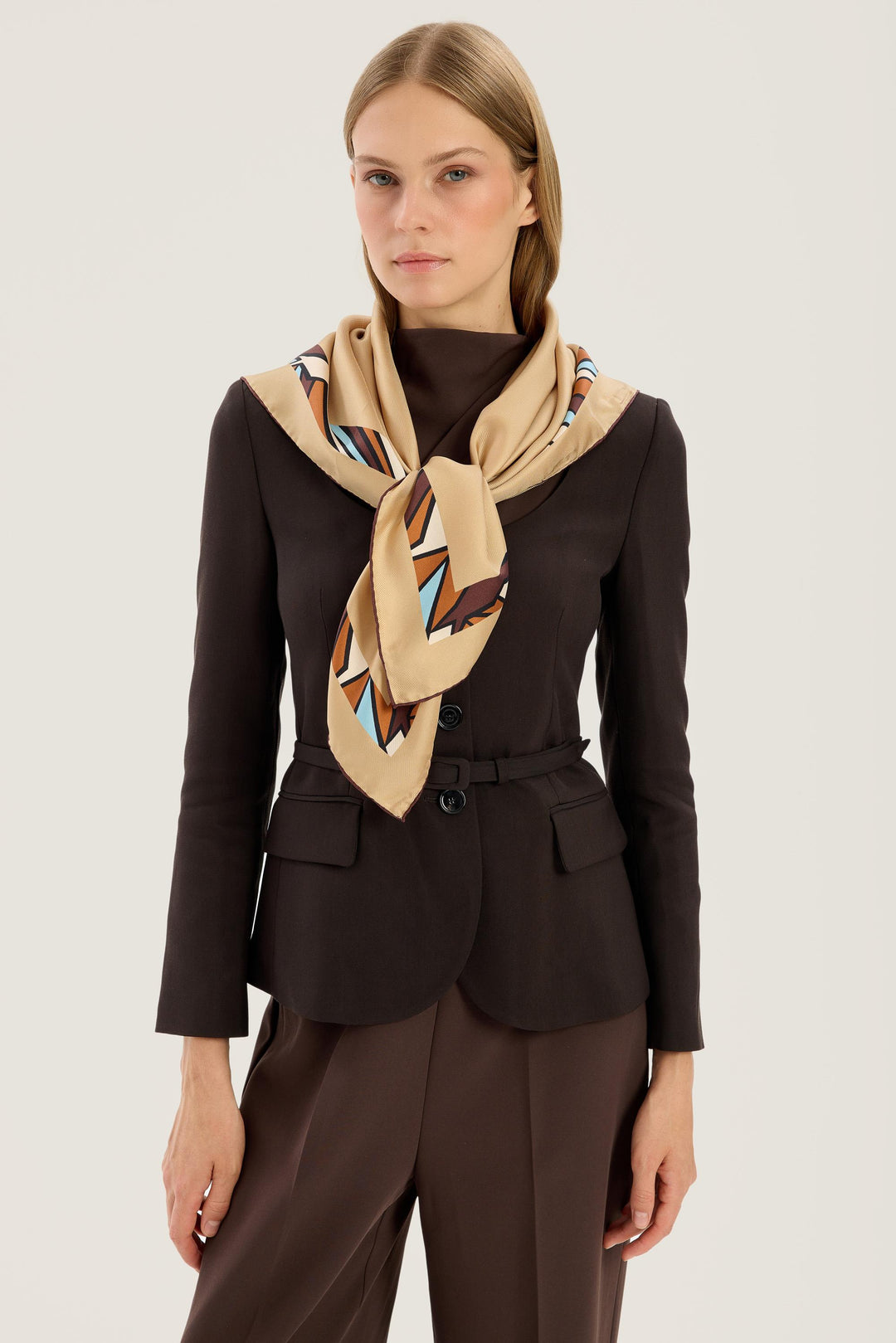 ADEN MULBERRY İPEK EŞARP 90*90 CM - Camel 