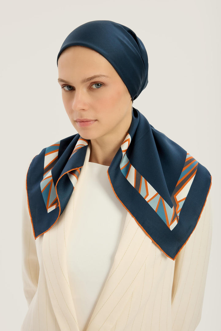 ADEN MULBERRY İPEK EŞARP 90*90 CM - Lacivert 