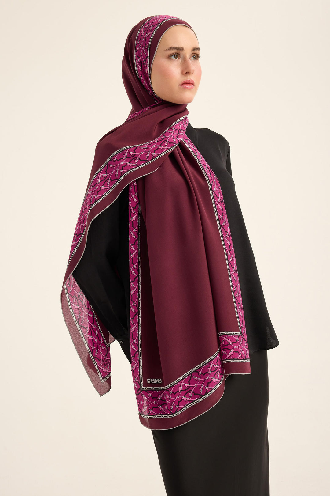 Maisa Ahenk Krep İpek Şal - Mürdüm