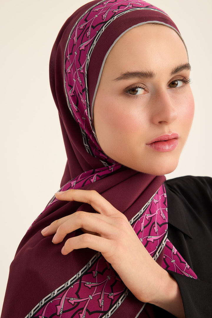 Maisa Ahenk Krep İpek Şal - Mürdüm