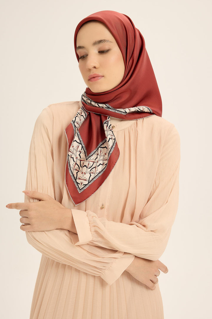 AHENK TİVİL İPEK EŞARP 90*90 CM - Bordo 