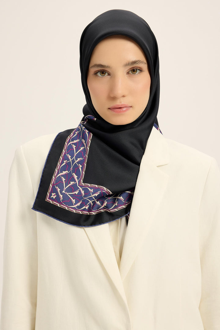 AHENK TİVİL İPEK EŞARP 90*90 CM - Lacivert 
